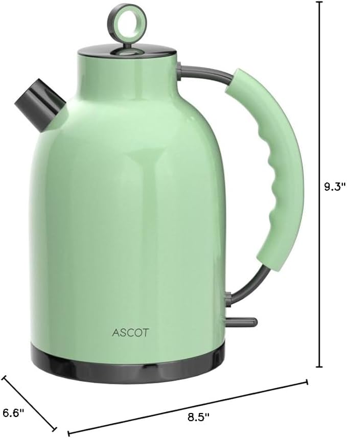 ASCOT Electric Kettle, Stainless Steel Electric Tea Kettle Gifts for Men/Women/Family 1.6L 1500W Retro Tea Heater & Hot Water Boiler, Auto Shut-Off and Boil-Dry Protection (Green)