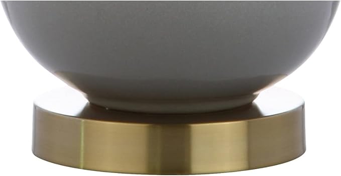JONATHAN Y 25" White/Gray Gradient Ceramic Table Lamp, Brass Base LED Lamp for Bedside Nightstand Living Room, White Linen Drum Shade, Midcentury Decor (JYL3019B)