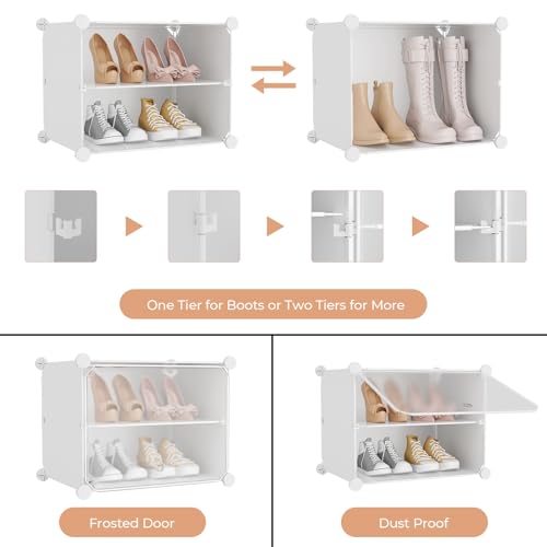 Shoe Rack 10 Tier Shoe Storage Cabinet with Door 20 Pair Tall Shoes Rack Organizer Free Standing Expandable Stable Plastic Easy Assembly Shoes Shelf for Closet Hallway Entryway Bedroom White - size: 16" Wide-20 Pairs