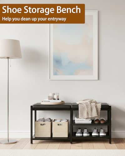 Shoe Rack Storage Bench for Entryway - Iron Shoe Rack with Bench for Entryway, Front Door Entrances or Bathroom, Space-Saving and Robust, Holds Up to 560 lb
