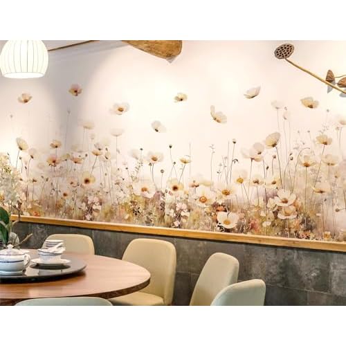 3D Removable Flowers Wall Decals Peel and Stick Floral Plants Wall Stickers Vinyl Wildflower Grass Wall Stickers Mural Art Decor for Nursery Bedroom Living Room Home Kitchen