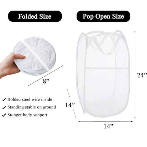 Larpur Pop Up Laundry Hampers, Portable Mesh Laundry Baskets, Collapsible Clothes Laundry Bin for Bedroom, Travel, Bathroom, College Dorm, White - 2 Pack - color: White-2 pack