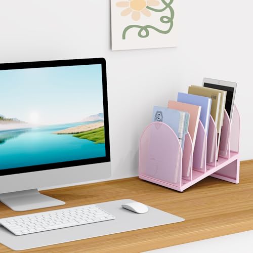 5-Section Desk File Organizer, Metal Mesh Folder Organizer for Documents, Mail & Office Papers (Pink) - color: Pink