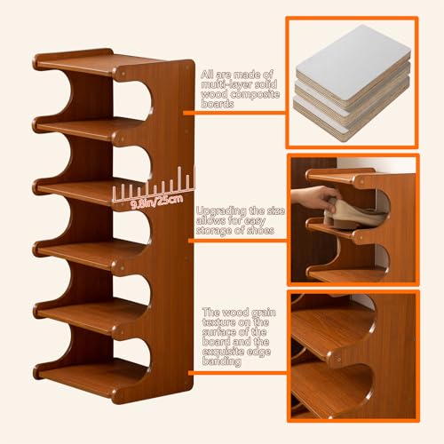 Tall Narrow Solid Wood Shoe Rack, 6 Tier Vertical Shoe Storage Tower, Freestanding Corner Organizer for Small Entryways, Slim Space-Saving Shoe Rack (12.6" L x 9.84" W x 32.1" H) - size: 6layers 32.1"H