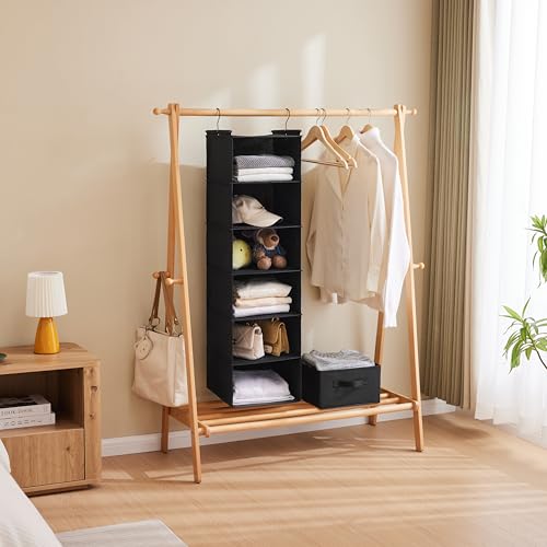 MAX Houser 6 Tier Shelf Hanging Closet Organizer, Closet Hanging Shelf with 2 Sturdy Hooks for Storage, 2 Pack, Foldable (Black) - color: Black-2