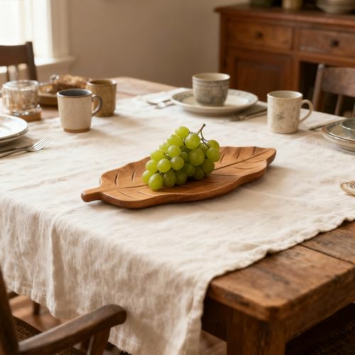 Wood Leaf Design Key Tray for Entryway Table, Aesthetic Desk Organizer for Home, Key Bowl, Jewelry Tray, Serving Tray Platter Breakfast Table Kitchen Decor