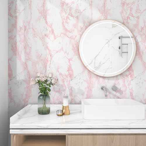 Pink Glossy Marble Contact Paper Peel and Stick Waterproof Self Adhesive Wallpaper 15.7in x 78.8in Countertop Contact Paper Crafts Wall Covering for Table Countertop Cabinet