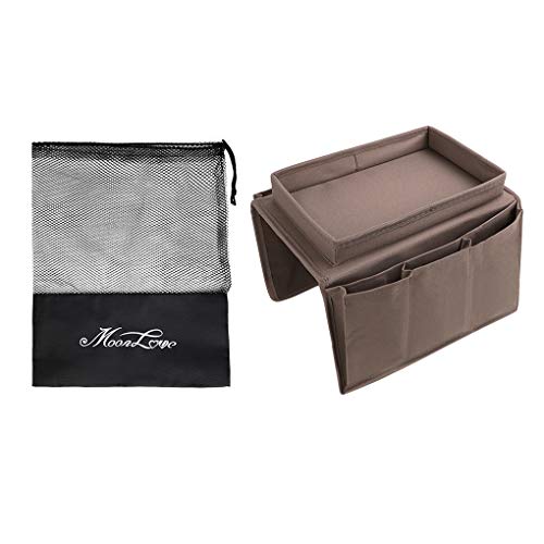 Brown Classic Functional Sofa Caddy Bedside Organizer with 8 Pockets TV Remote Holder Bed Storage Pocket Bag for Cellphone Tablet Notepad Book Magazines DVD Glasses - color: #C Brown (With Top Tray)
