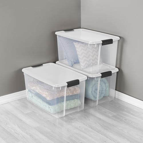 Sterilite 8-Pack 70 Quart Ultra Latch Box, Clear Storage Organizer Bins with Latching Lids - Stackable Plastic Containers for Home Organization in Garage, Attic, Basement, and Closet - size: 70 Quart