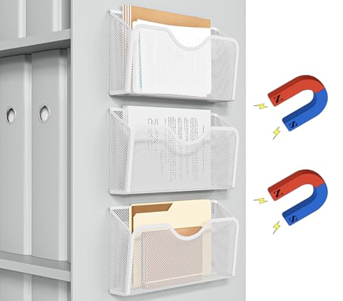 JANE EYRE Magnetic File Holder - 3PCS Paper File Mail Organizer No Drilling Magazine Paper Document Organizer for Cabinets Office Whiteboard - color: White