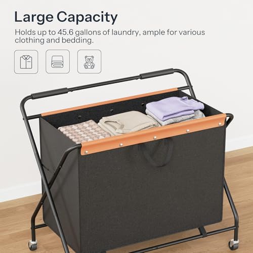 HOOBRO 172L Collapsible Laundry Basket with Wheels and Handle, Rolling Laundry Cart with Removable Liner Bag, Folding Laundry Hamper for Laundry, Bathroom, Bedroom, Black BB13XY01