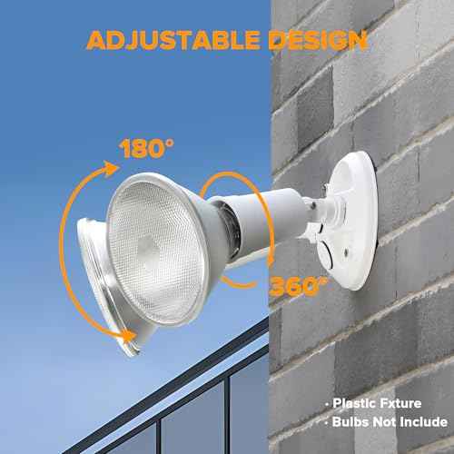 LUTEC 6 Pack Adjustable Twin Par Holder Outdoor Flood Lights, Switch Controlled Security Lights, Floodlights Fixture, Waterproof Exterior Max 300 Watt Par38 Flood Light for Garage, Yard, Porch-White