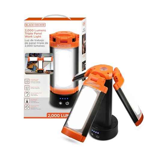 BLACK+DECKER Utility Light, Rechargeable 2000 Lumens LED 3 Panel Work Light with 6000mAh Battery Bank & Flashlight, 3 Light Colors, 4 SOS Modes, Dimmable, IP44 Water-Resistant, Magnetic & Hook Mount