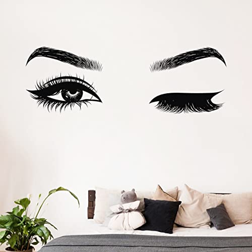 2 Pieces Black Woman Eyes Wall Stickers DIY Eyelash Eyebrow Wall Decals for Living Room Girls Bedroom Office Beauty Salon Wall Decor
