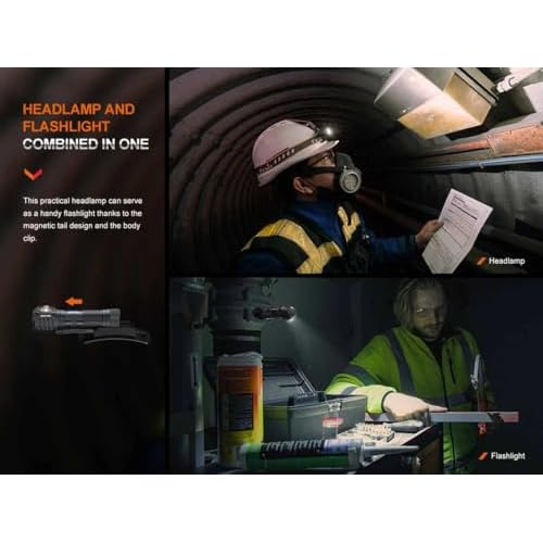 Fenix HM61R v2.0 Rechargeable Headlamp, 1600 Lumen L-Shape 90 Degree Right Angle Flashlight with Dual White and Red LEDs and LumenTac Organizer