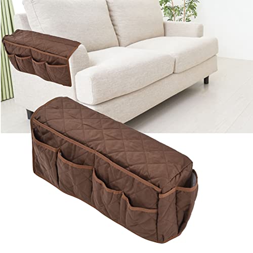 Armrest Organizer for Recliner Couch Sofa Chair, Dustproof Waterproof Armchair Caddy Remote Control Holder with 14 Multifunctional Storage Pockets for Smart Phone, Book, Magazines(Brown)