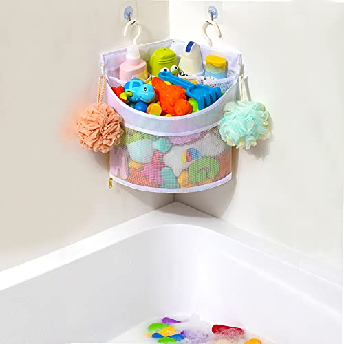 Ligereza Baby Bath Toy Organizer, Quick Drying and Mould Proof, Corner Hang-Suspension Holder, Large Capacity Multi Use Shower Caddy (White)