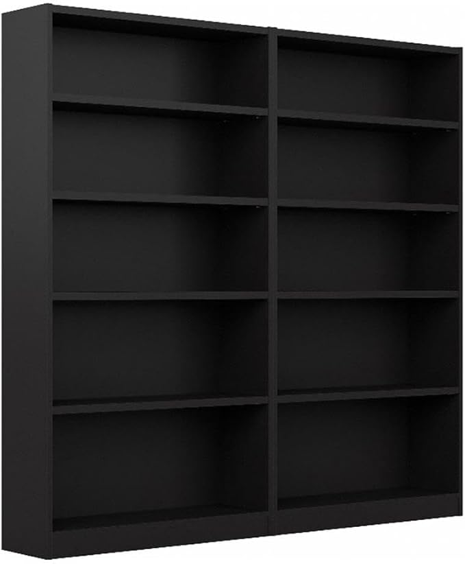 Pemberly Row Modern 5 Shelf Bookcase in Classic Black (Set of 2)