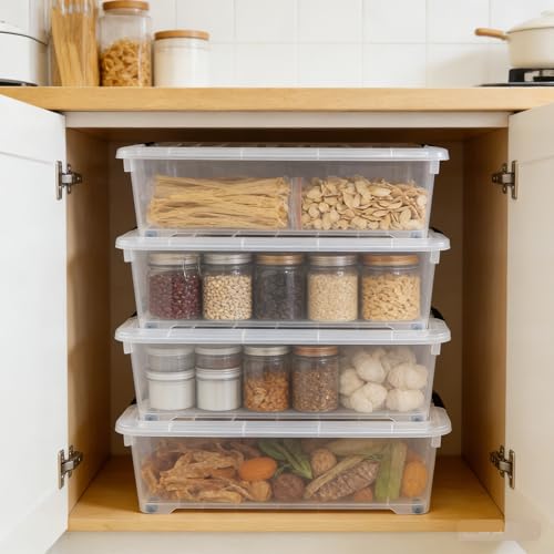 4-Pack 25 Quart Large Plastic Underbed Clothes Storage Containers Bins, Wheeled Latching Box with Lids for Closet Organizers Shoes Underbed, Clear - size: 25 Quart
