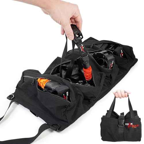TorkStrap TorkBag | Tie Down Strap Organizing Bag - Stores up to 8 Cargo Straps - No More Tangled Straps - Heavy Duty Canvas Bag for Tiedowns, Ratchet Straps and/or Bungees - Lightweight and Portable