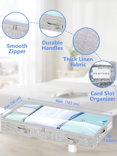 Low Profile Under Bed Storage, 3-Inch High Foldable Underbed Storage Bins with Lid & Zipper, No Structure, Super Slim Clothes Organizer for Crib Dorm Couch Low Bed, 4-Pack, Clear Top - size: 4 Pcs