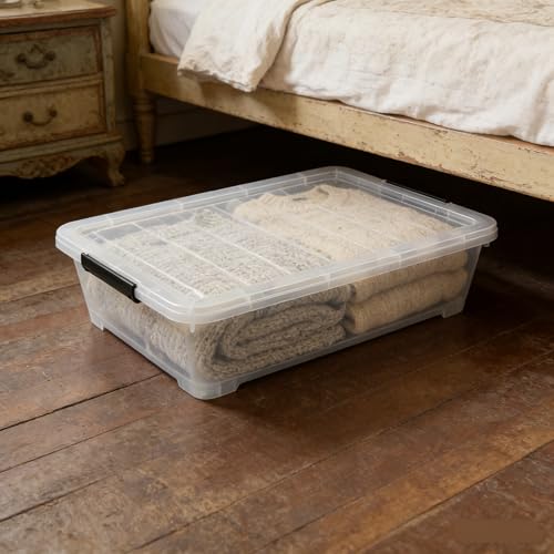 4-Pack 40 Quart Large Plastic Under Bed Storage Bin, Underbed Box With Wheels/Lids, Clear - size: 40 Quart