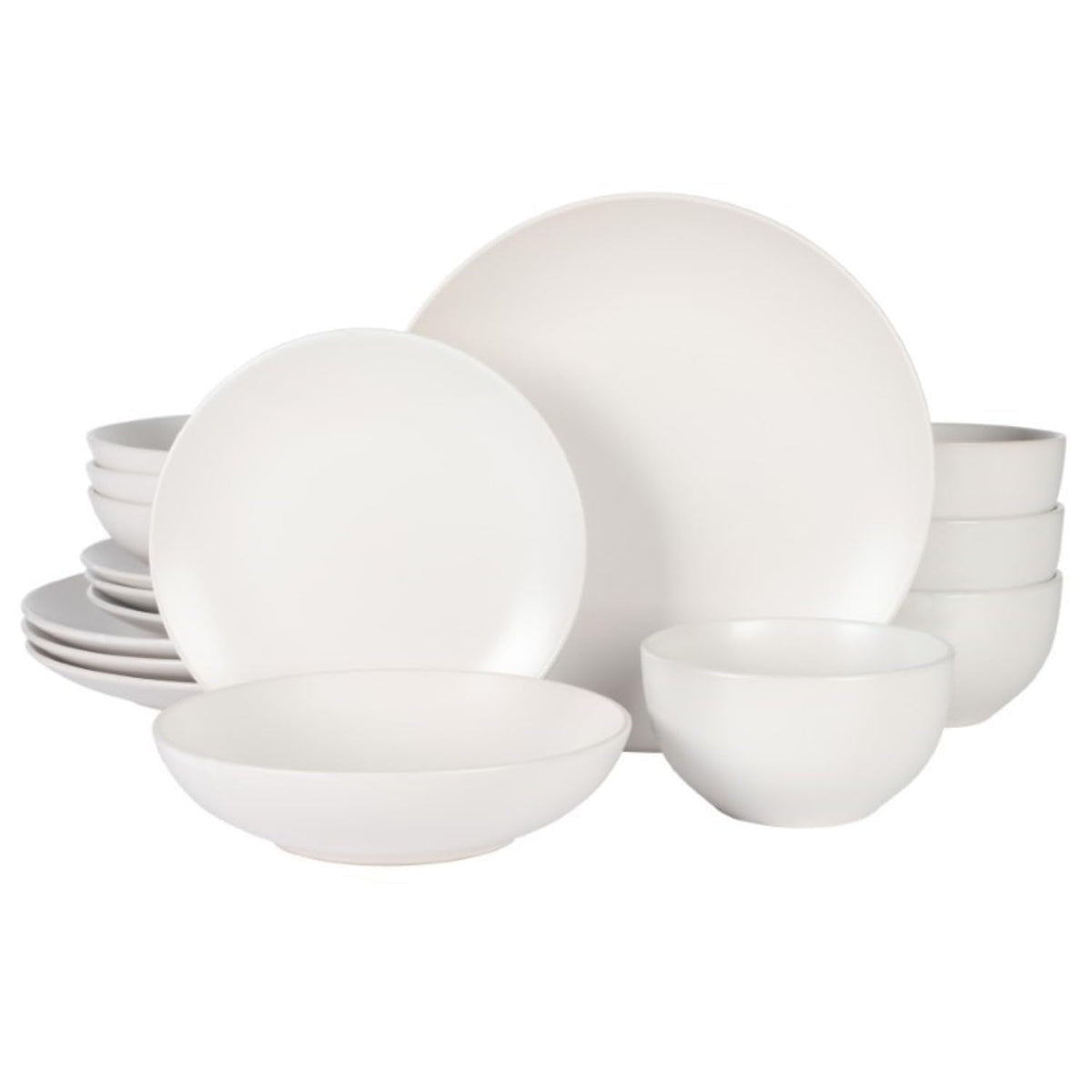 Gibson Home Rockaway 12-Piece Round Stoneware Dinnerware Set, Service for 4 – Cream Plates and Bowls, Modern Matte Finish, Microwave & Dishwasher Safe