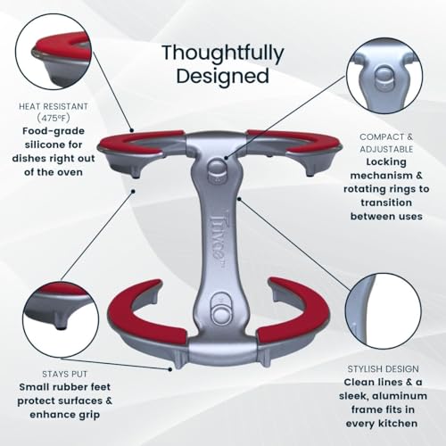 Trivae Pot Lid Holder – 4-in-1 Pot Lid Holder While Cooking, Pan Lid Holder, Trivet & Cake Stand – Versatile Kitchen Tool for Hot Pots, Serving & Display – Space-Saving, Heat-Resistant Stand - color: Flame Red