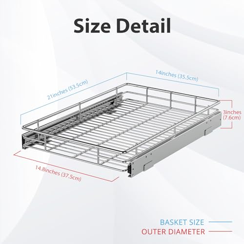 ZOINLIY Pull Out Cabinet Organizer, Versatile Slide Out Kitchen Organizers and Storage,Heavy Duty Drawer Cupboard Storage Basket, Smooth Sliding, Chrome Finish,14.8" W x 21" D - size: 14.8”W x 21”D (Outside Dimensions)