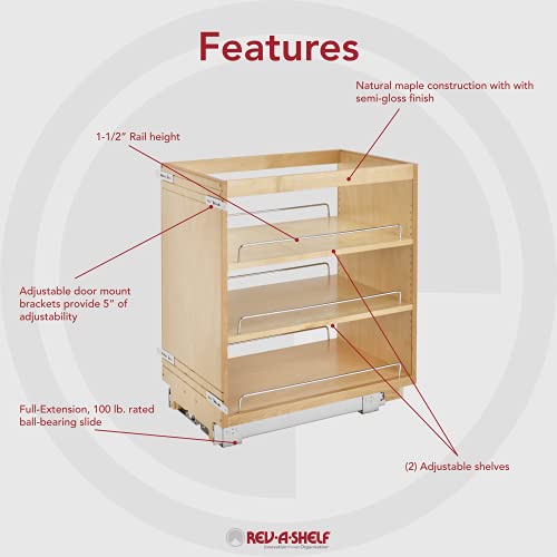Rev-A-Shelf 14" Pullout Kitchen Cabinet Storage Organizer Slide Out Pantry Spice Rack with Adjustable Shelves for 14.5" W Cabinet Opening, 448-BC-14C - size: 14"W"
