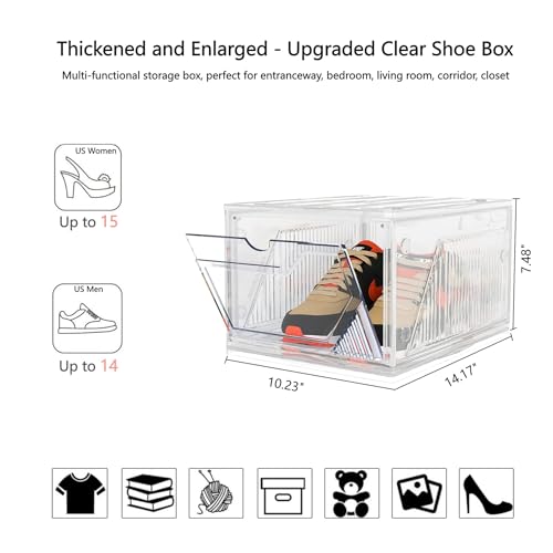 AWTATOS Shoe Storage Boxes, Thickened Shoe Storage Organizer with Clear Magnetic Door, Stackable Shoe Container with Lids, Collapsible Large Shoe Rack, Fit up to US Size 15, 10 Pack - size: 10 pack
