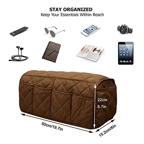 Armchair Caddy,Non Slip Sofa Armrest Organizer, Couch Armrest Remote Control Holder,Waterproof Recliner Arm Caddy with 14 Pockets for Cell Phone TV Remote Control - color: Brown