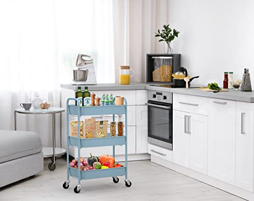 CAXXA 3-Tier Rolling Metal Storage Organizer - Mobile Utility Cart with Caster Wheels, Blue - color: Blue