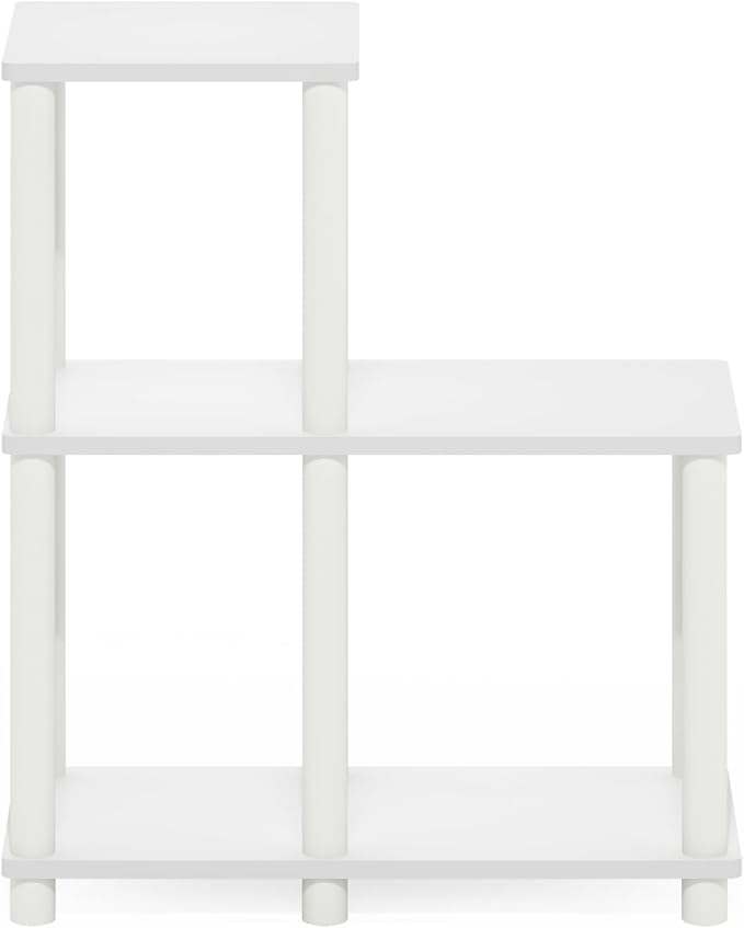 Furinno Turn-N-Tube Storage Shelves, 2-Tier Ladder Shape Book Shelf with Open Frame Design, 5-Cube Corner Shelf, Toolless Open Shelves, Living Room, Garage, Home Office, White
