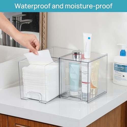 Vtopmart 7.6" H Clear Stackable Storage Drawers, 2 Pack Plastic Organizers Bins for Skincare, Cosmetics,Beauty Supplies,Ideal for Vanity, Bathroom,Kitchen Countertop,Cabinet Organization - style: 2pack High
