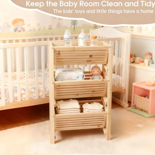 Potato Onion Storage Rack, 3-Tier Stackable Wooden Bins for Pantry Cabinet, Ventilated Vegetable Organizer with Baskets, Fruit Produce Bread Holder for Kitchen Shelf, Fir Wood
