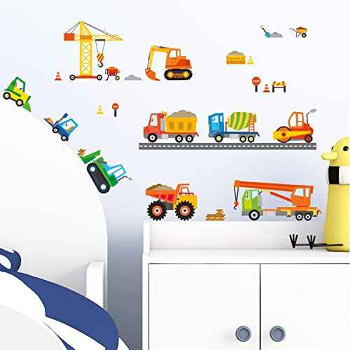 DECOWALL DS-8012 Construction Site Cars Island Kids Wall Stickers Wall Decals Peel and Stick Removable Wall Stickers for Kids Nursery Bedroom Living Room (Small) d?cor