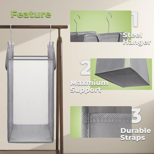 FENTEC Fentec Hanging Laundry Hamper, Hanging Laundry Basket, Slim Laundry Hamper Bag with Handles, Portable Hanging Closet Hamper, Mesh Heavy Duty Hanging Laundry Bag (Grey,1 Pack) - color: Grey, size: 1 Pack-One section
