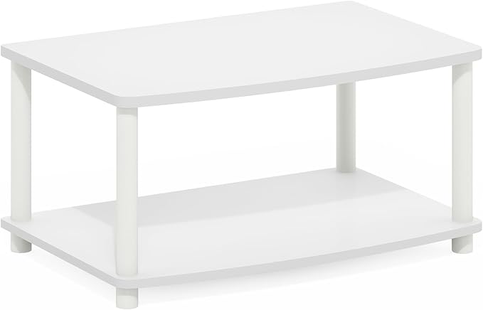 Furinno Turn-N-Tube TV Riser Stand, 2-Tier Small Elevated No Tools TV Stand, TV Console for TV up to 32 inch, 15.8 x 23.8 x 11, for Living Room, Bedroom, White