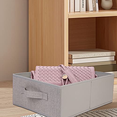 JAKAGO Fabric Storage Bins set of 4 Rectangle Storage Baskets with Handle Foldable Closet Organizer for Clothes Towel bedding Books Collapsible Clothing Container for Shelves Bedroom(Gray Low)