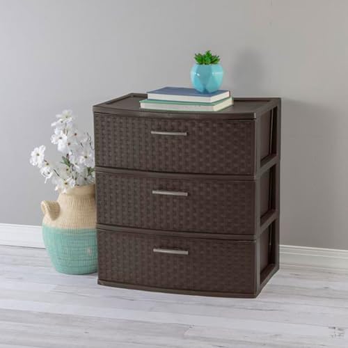 Sterilite Wide 3 Drawer Weave Tower Home Plastic Organizer with Handles, Espresso - Tall Vertical Storage Unit for Bedroom, Closet, Bathroom, Dorm Room, and Office Organization - size: 1 Pack