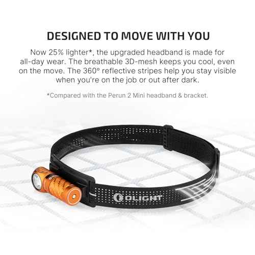 OLIGHT Perun 3 Mini Headlamp 1250 Lumens LED Head Flashlight,Rechargeable Headlight with Red Light Option,Perfect for Working, Hiking, Camping and Climbing (Cool White 5700K~6700K, Orange)