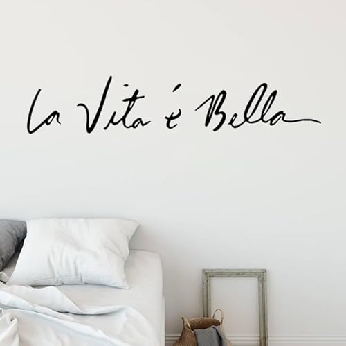 la vita e Bella Life is Beautiful Italian Quote Sticker Decal Home Window Front Door Decoration Reception Sign Removable Vinyl Wall Sticker CL297 (S 36.8x7inch, Black)