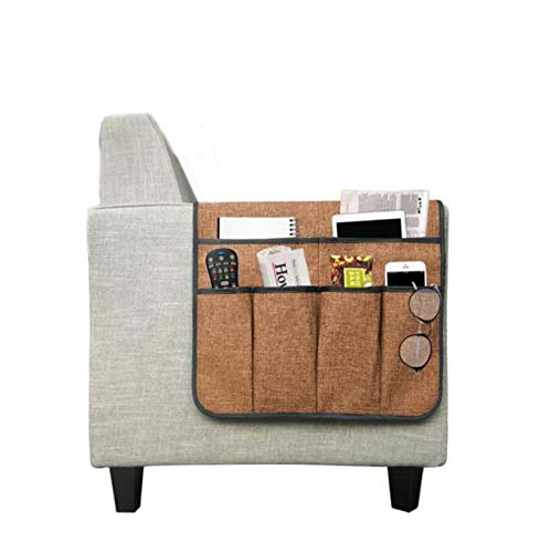 Cotton Linen Sofa Couch Remote Control Holder Chair Armrest Caddy Pocket Organizer Storage Bag for Cellphone Tablet Notepad Book Magazines DVD Eyewears Drinker Snacks Holder Pouch - color: Cotton, Coffee
