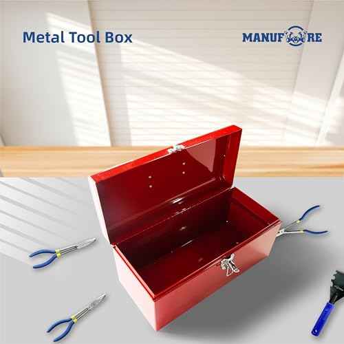 MANUFORE Metal Tool Box 16in Folding Tool Storage Box Lightweight and Sturdy Storage Box Made of Heavy Steel