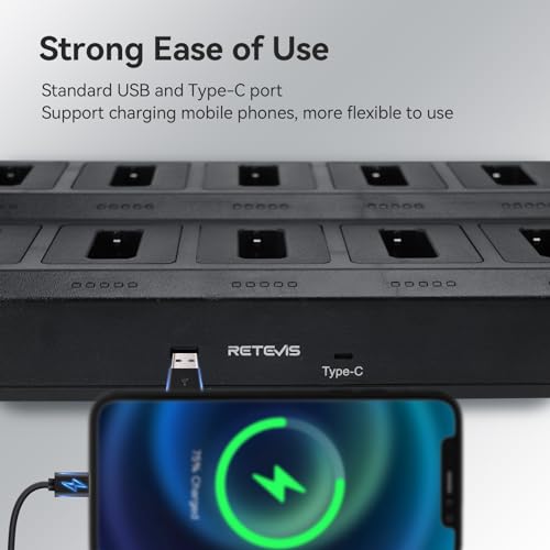 Retevis RT22 10-Way Walkie Talkie Charger, Ten Way Multi Unit Charger, for Retevis RT22 RT22S RB19 RB19P RB39 RB39P Walkie Talkie and Battery, 5 LED Indicators, AC/DC Adapter, Replaceable Base(1 Pack)