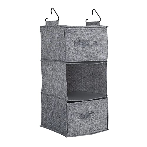 Household Essentials 3 Shelf Hanging Closet Organizer, Hanging Shelf with Hooks, Poly Linen and PEVA Shelving - color: Graphite