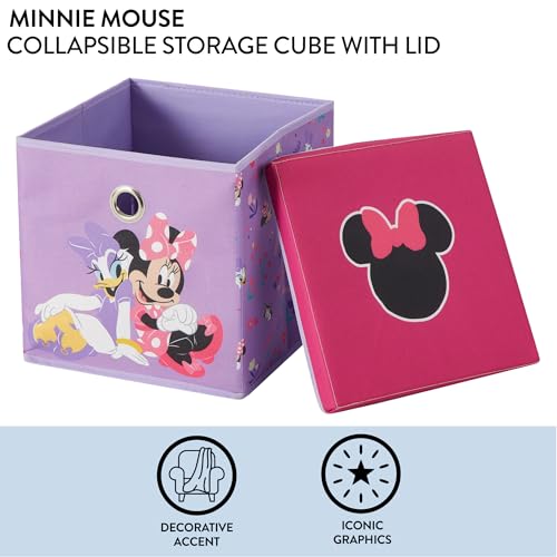 Idea Nuova Disney Minnie Mouse Collapsible Fabric Storage Cube,10” Organizer Bin with Lid for Bedroom, Playroom, and Closet - color: Minnie Mouse