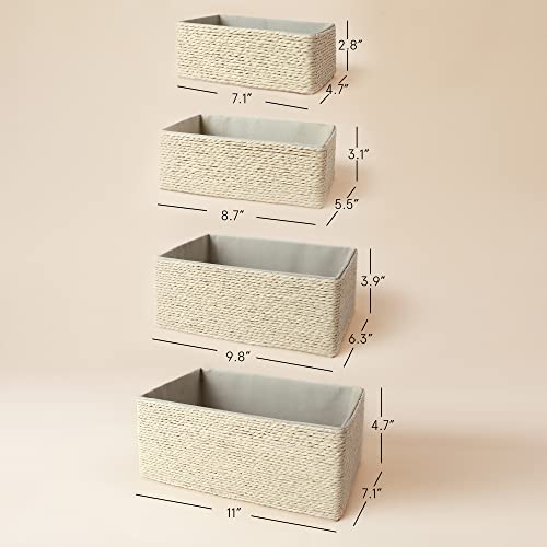 Storage Baskets Set 4 - Stackable Woven Basket Paper Rope Bin, Storage Boxes for Makeup Closet Bathroom Bedroom (Beige) - color: Beige