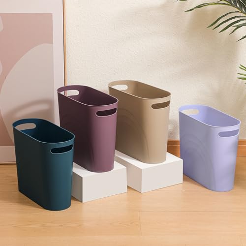 rejomiik Small Trash Can, Slim Garbage Can Plastic Waste Basket with Handles 3.5 Gallon Container Bin for Narrow Spaces Bathroom, Bedroom, Kitchen, Office at Home, 2 Pack Khaki - color: Khaki, size: 2 pack